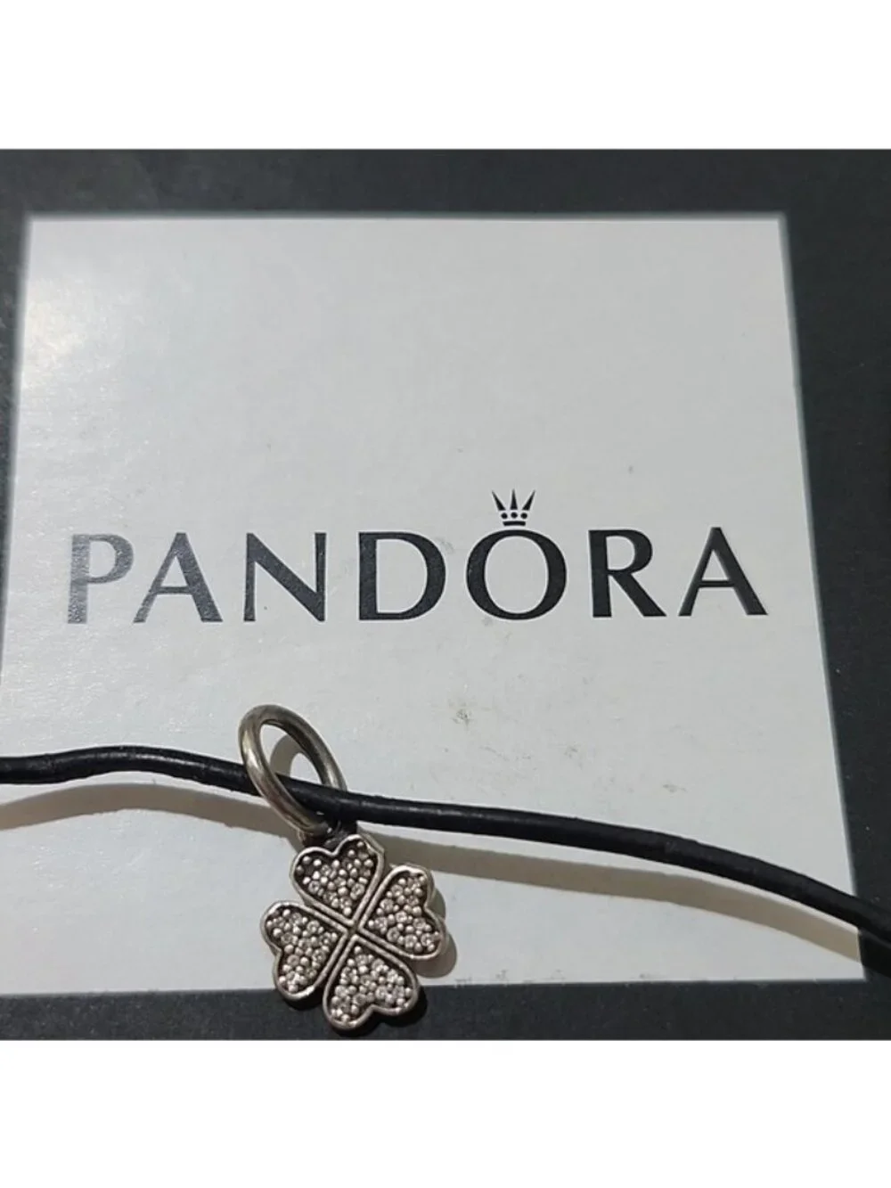 Pandora Retired Sterling Silver Symbol of Lucky in Love Clover Dangle with Clear